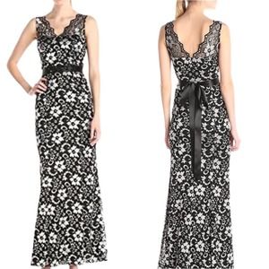 Betsy & Adam Black Sleeveless Tie-Waist Floral Lace Maxi Dress Size 12 NWT